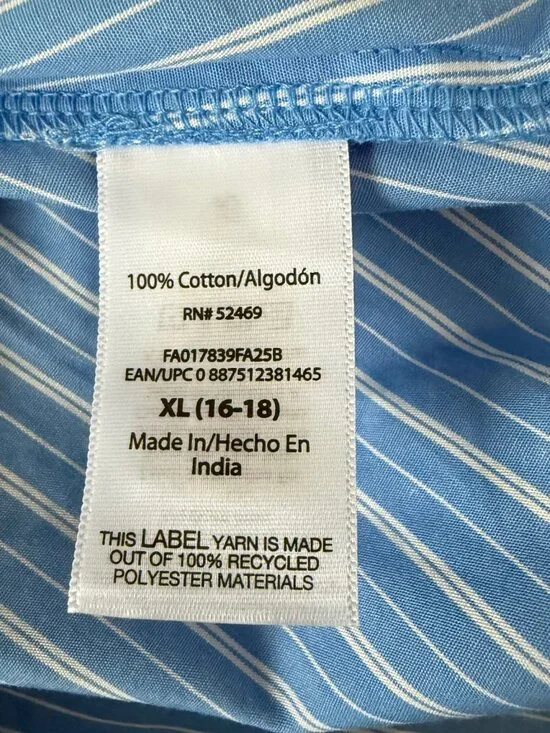 Off Shoulder Top XL Blue White Striped Ties Split Balloon Sleeve Beachy Coastal - Picture 7 of 8